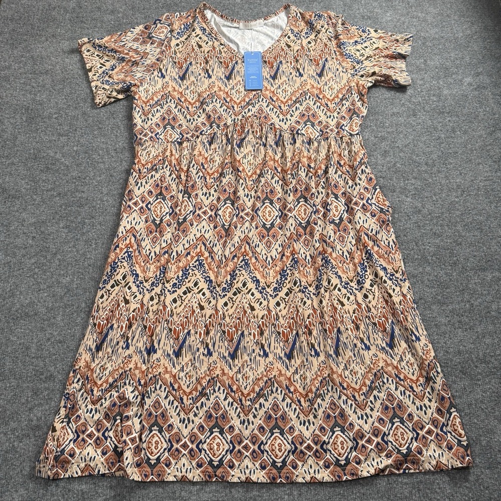 WellSize Dress NWT XL Geometric Tribal‎ Ikat Print V-Neck Empire Waist Boho